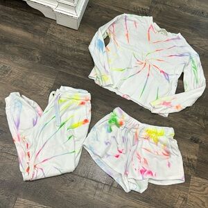 Vintage Havana White Neon Tie Dye Sweats 3 piece Bundle Set Jogger Pants Shorts